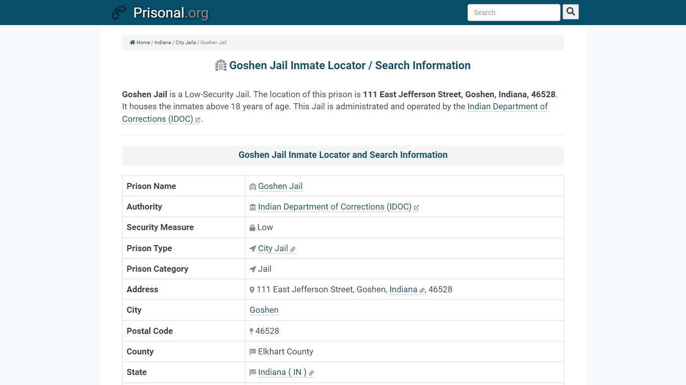 Goshen Jail-Inmate Locator/Search Info, Phone, Fax, Email ...