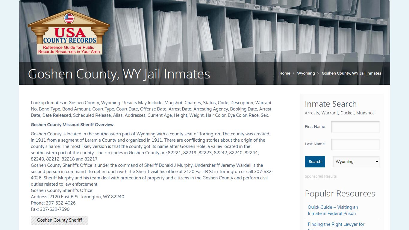 Goshen County, WY Jail Inmates | Name Search