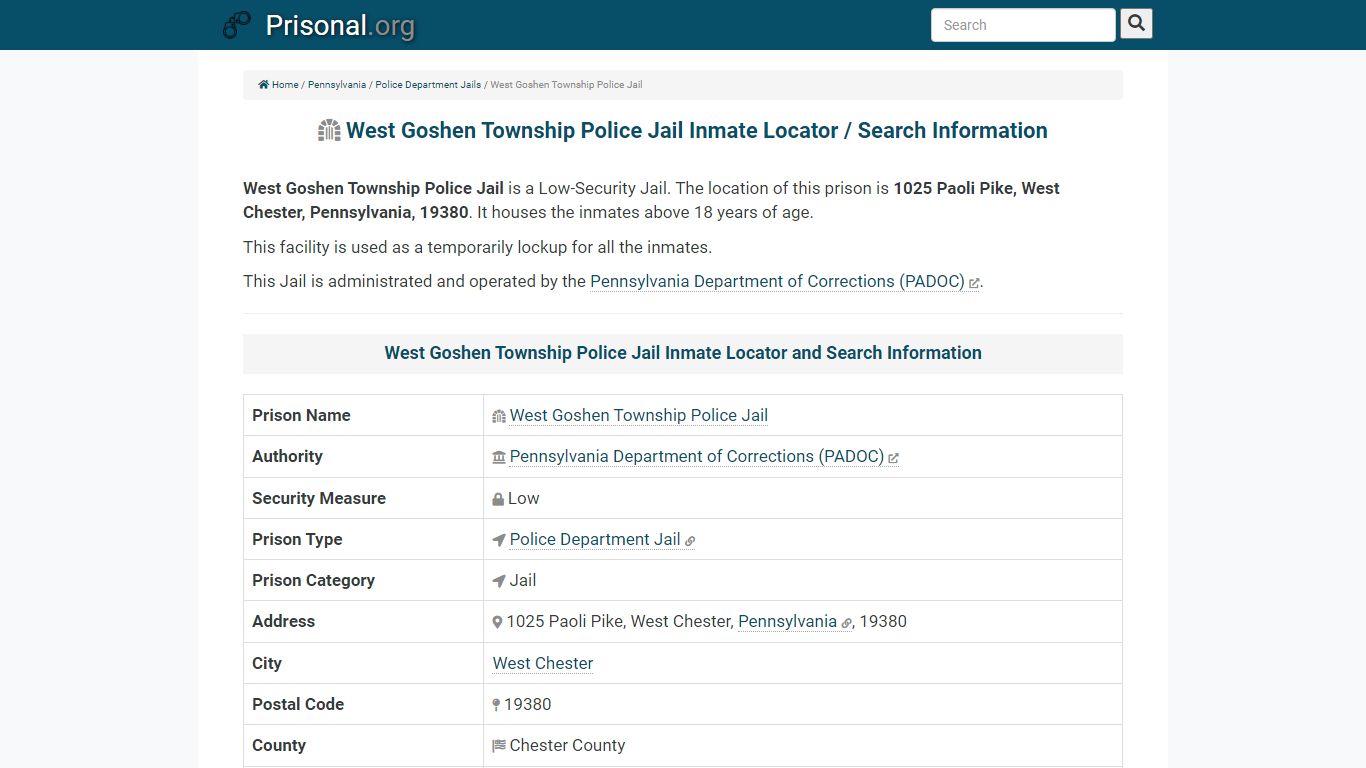 West Goshen Township Police Jail-Inmate Locator/Search ...